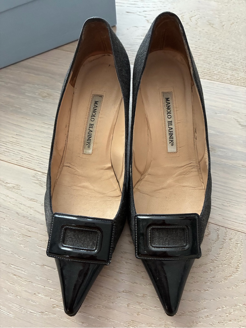 Manolo Blahnik Black Pointed-Toe Buckle Pumps